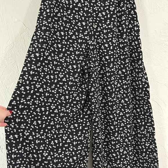 Ditsy Floral Wide Leg Pants Women's Black Side Zip Daisy Print Boho - Picture 7 of 8